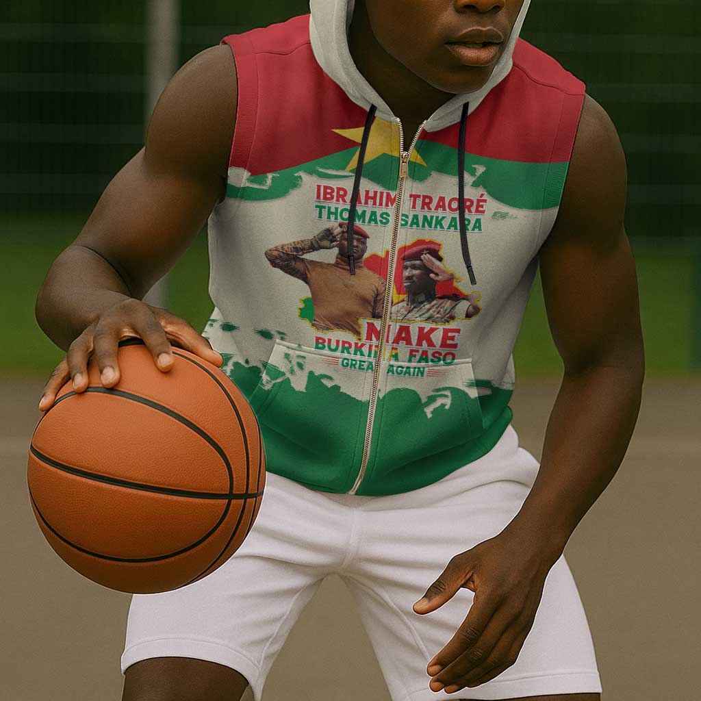 Ibrahim Traore Thomas Sankara Sleeveless Zip Hoodie Make Burkina Faso Great Again - African Pride