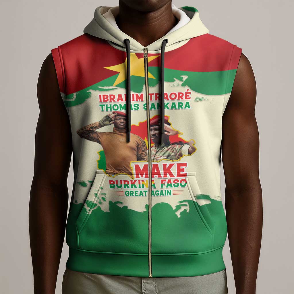 Ibrahim Traore Thomas Sankara Sleeveless Zip Hoodie Make Burkina Faso Great Again - African Pride