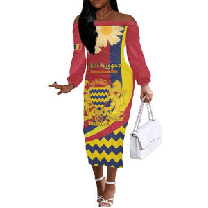 Personalised Afro Chad Off The Shoulder Long Sleeve Dress Happy 65th of Independence