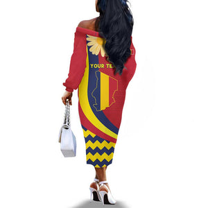 Personalised Afro Chad Off The Shoulder Long Sleeve Dress Happy 65th of Independence