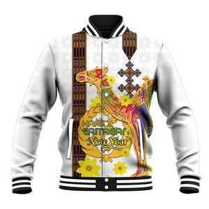 Melkam Enkutatash Eritrean Baseball Jacket Camel With Habesha Tilet Pattern - African Pride
