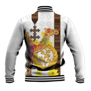 Melkam Enkutatash Eritrean Baseball Jacket Camel With Habesha Tilet Pattern - African Pride
