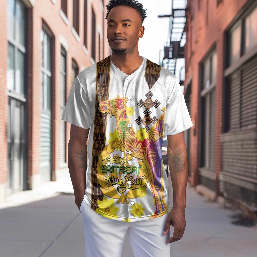 Melkam Enkutatash Eritrean Baseball Jersey Camel With Habesha Tilet Pattern - African Pride