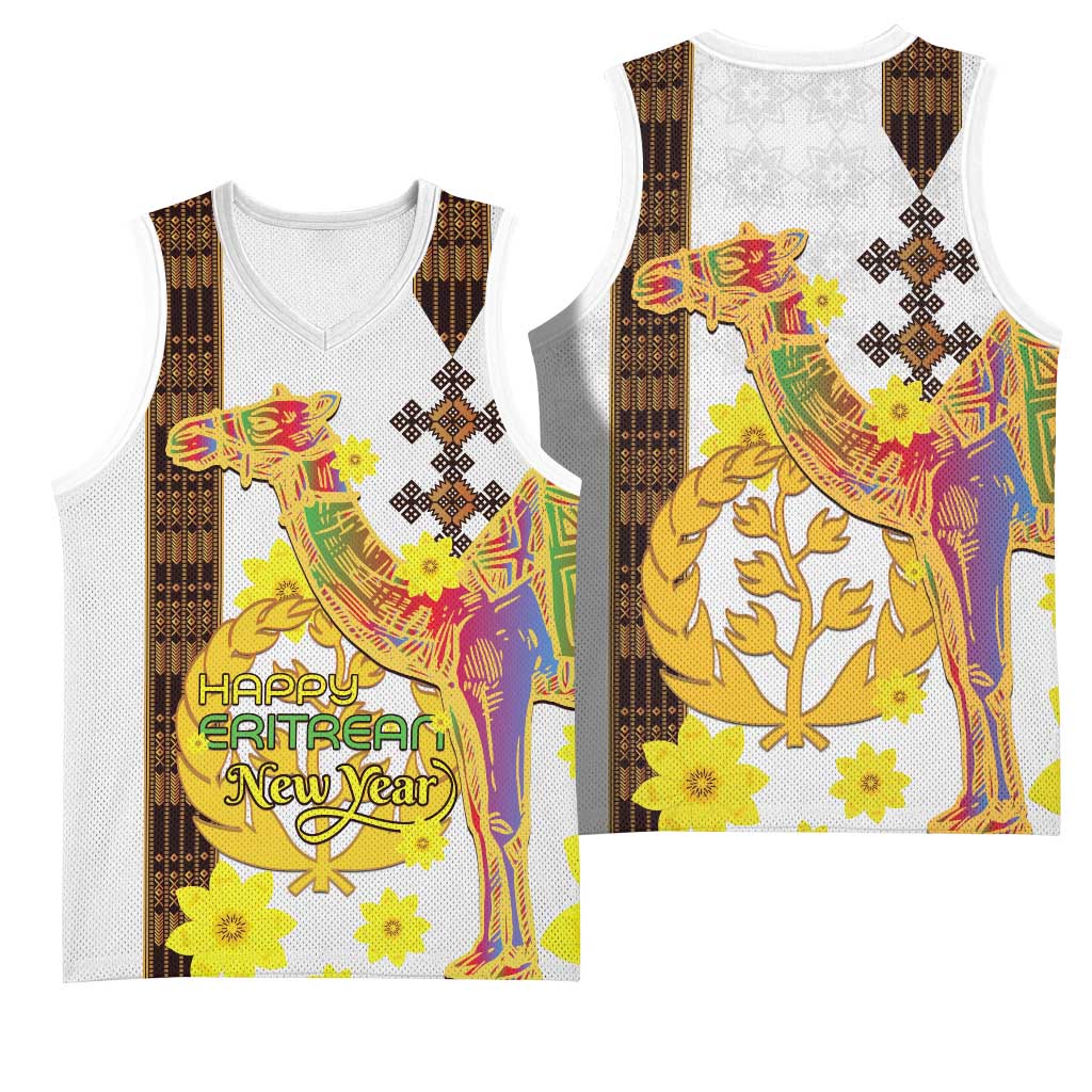 Melkam Enkutatash Eritrean Basketball Jersey Camel With Habesha Tilet Pattern - African Pride
