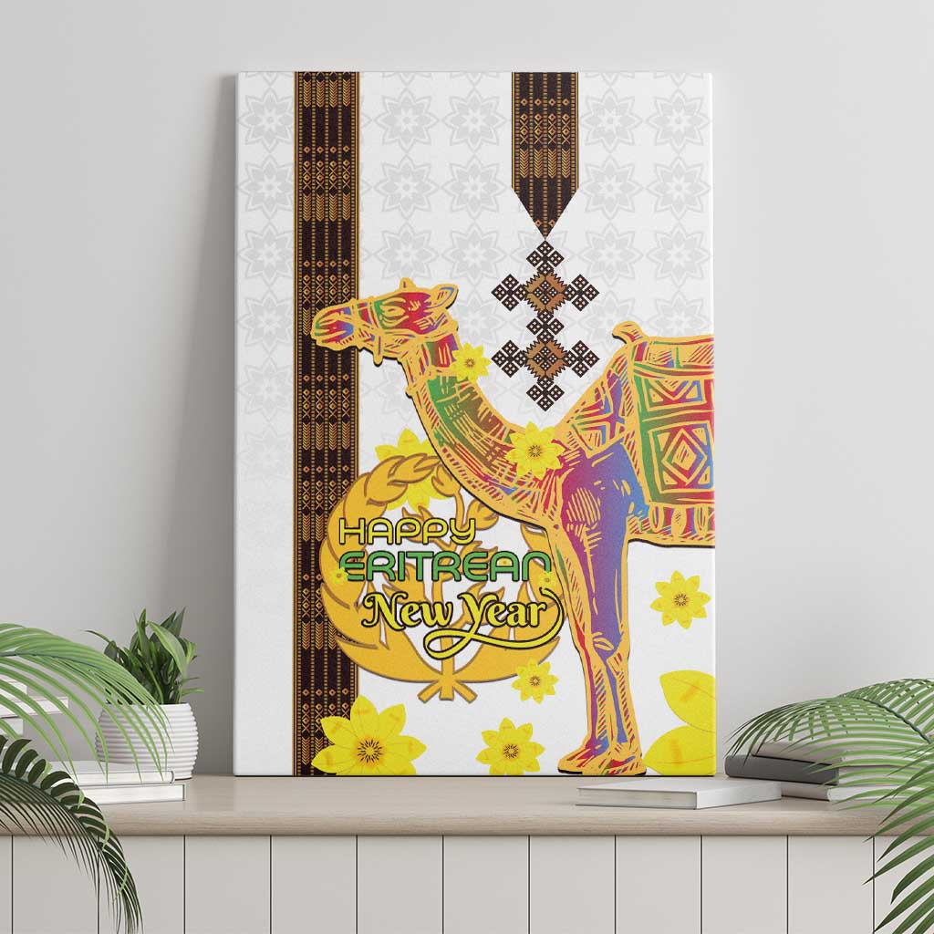 Melkam Enkutatash Eritrean Canvas Wall Art Camel With Habesha Tilet Pattern - African Pride
