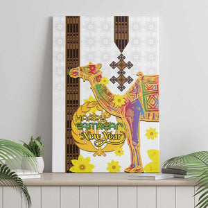 Melkam Enkutatash Eritrean Canvas Wall Art Camel With Habesha Tilet Pattern - African Pride
