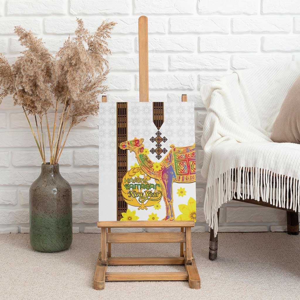 Melkam Enkutatash Eritrean Canvas Wall Art Camel With Habesha Tilet Pattern - African Pride