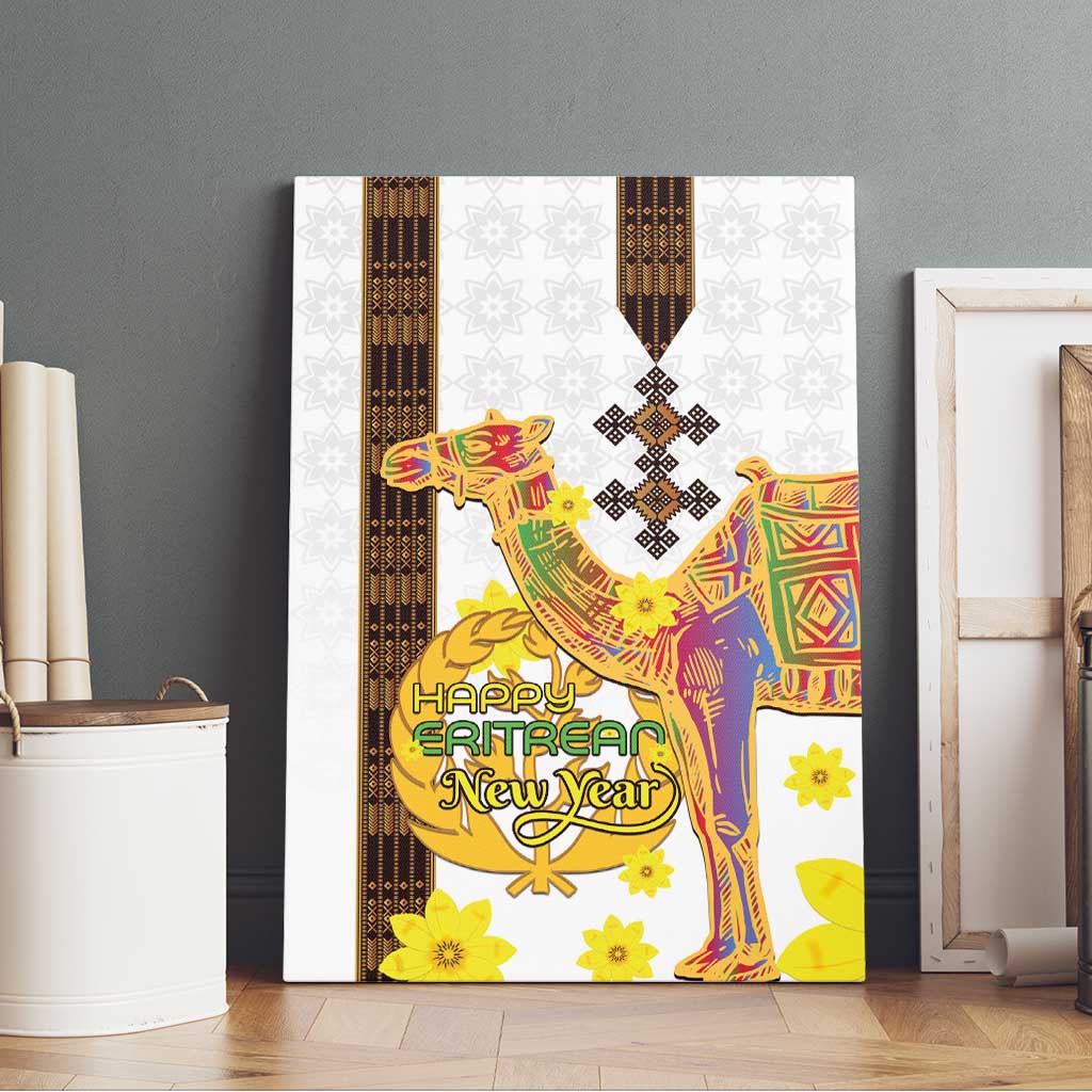 Melkam Enkutatash Eritrean Canvas Wall Art Camel With Habesha Tilet Pattern - African Pride