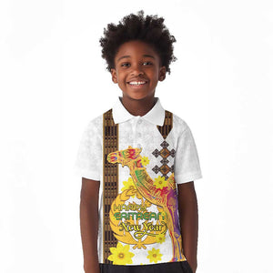 Melkam Enkutatash Eritrean Kid Polo Shirt Camel With Habesha Tilet Pattern - African Pride