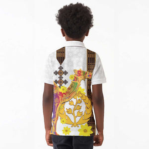 Melkam Enkutatash Eritrean Kid Polo Shirt Camel With Habesha Tilet Pattern - African Pride