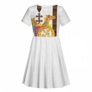 Melkam Enkutatash Eritrean Kid Short Sleeve Dress Camel With Habesha Tilet Pattern - African Pride