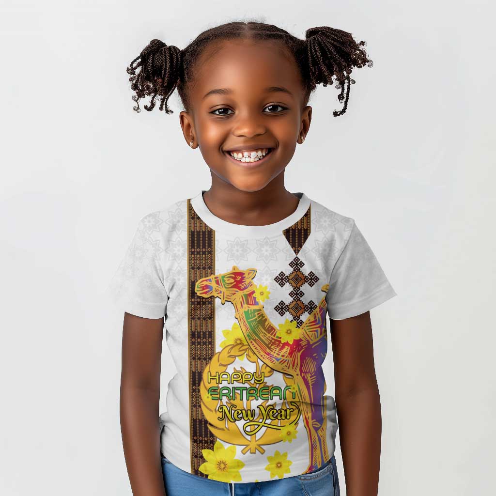 Melkam Enkutatash Eritrean Kid T shirt Camel With Habesha Tilet Pattern - African Pride