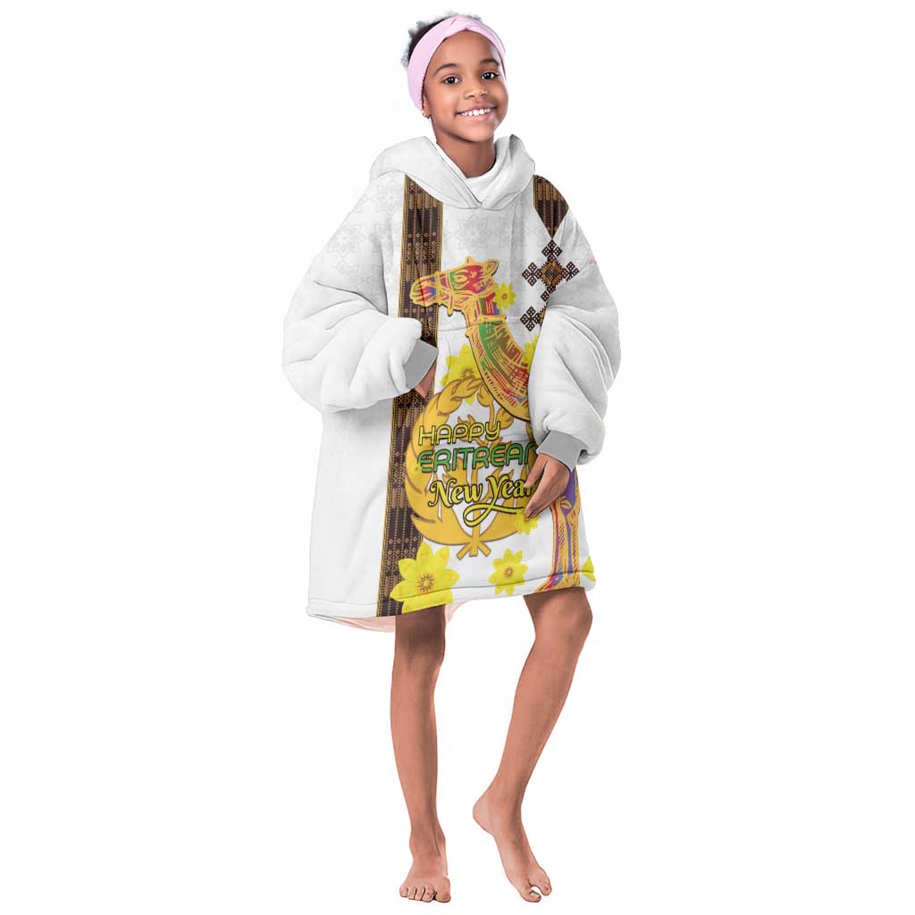 Melkam Enkutatash Eritrean Kid Wearable Blanket Hoodie Camel With Habesha Tilet Pattern - African Pride