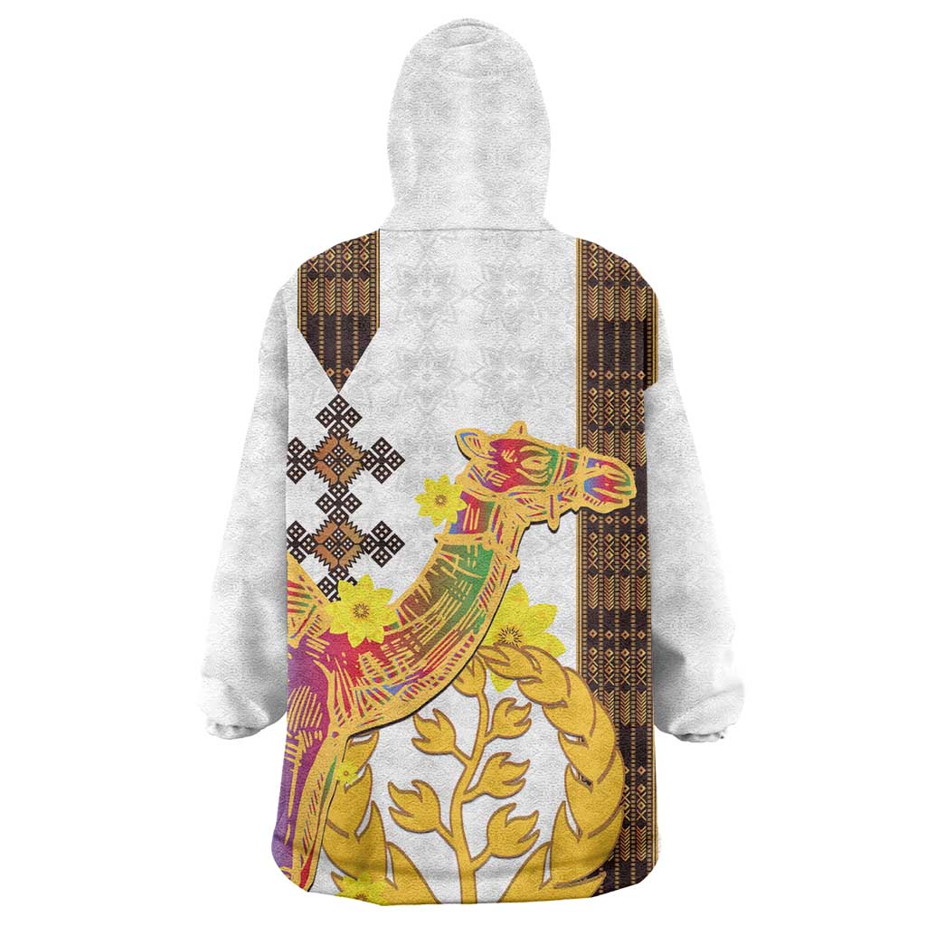 Melkam Enkutatash Eritrean Kid Wearable Blanket Hoodie Camel With Habesha Tilet Pattern - African Pride