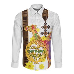 Melkam Enkutatash Eritrean Long Sleeve Button Shirt Camel With Habesha Tilet Pattern - African Pride