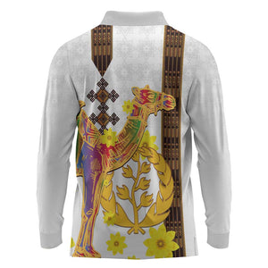 Melkam Enkutatash Eritrean Long Sleeve Polo Shirt Camel With Habesha Tilet Pattern - African Pride