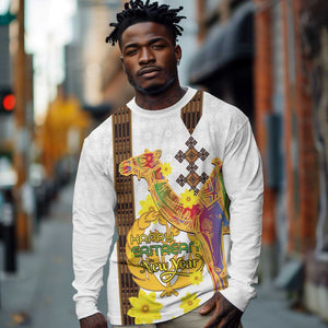Melkam Enkutatash Eritrean Long Sleeve Shirt Camel With Habesha Tilet Pattern - African Pride