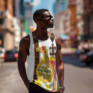 Melkam Enkutatash Eritrean Men Tank Top Camel With Habesha Tilet Pattern - African Pride