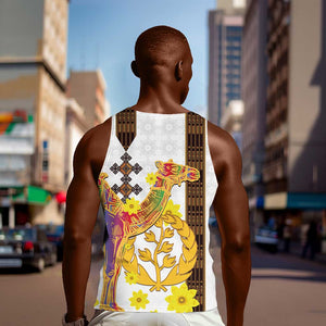 Melkam Enkutatash Eritrean Men Tank Top Camel With Habesha Tilet Pattern - African Pride