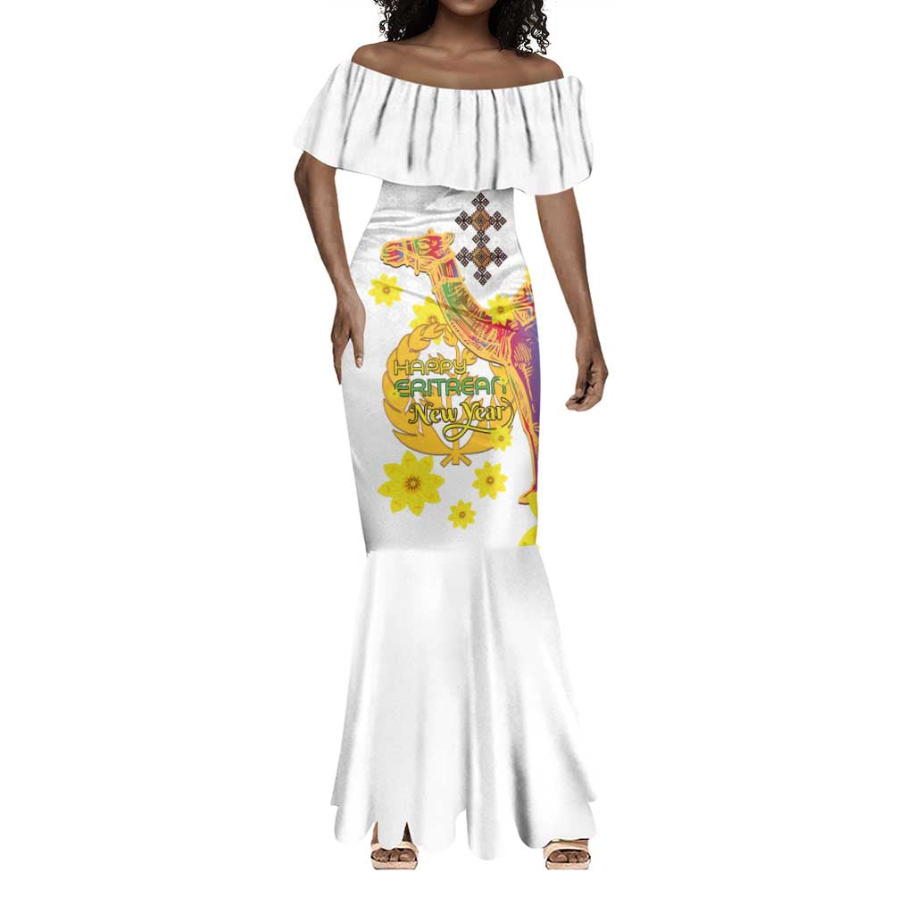 Melkam Enkutatash Eritrean Mermaid Dress Camel With Habesha Tilet Pattern - African Pride