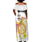 Melkam Enkutatash Eritrean Off Shoulder Maxi Dress Camel With Habesha Tilet Pattern - African Pride