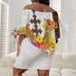 Melkam Enkutatash Eritrean Off Shoulder Short Dress Camel With Habesha Tilet Pattern - African Pride