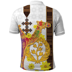 Melkam Enkutatash Eritrean Polo Shirt Camel With Habesha Tilet Pattern - African Pride