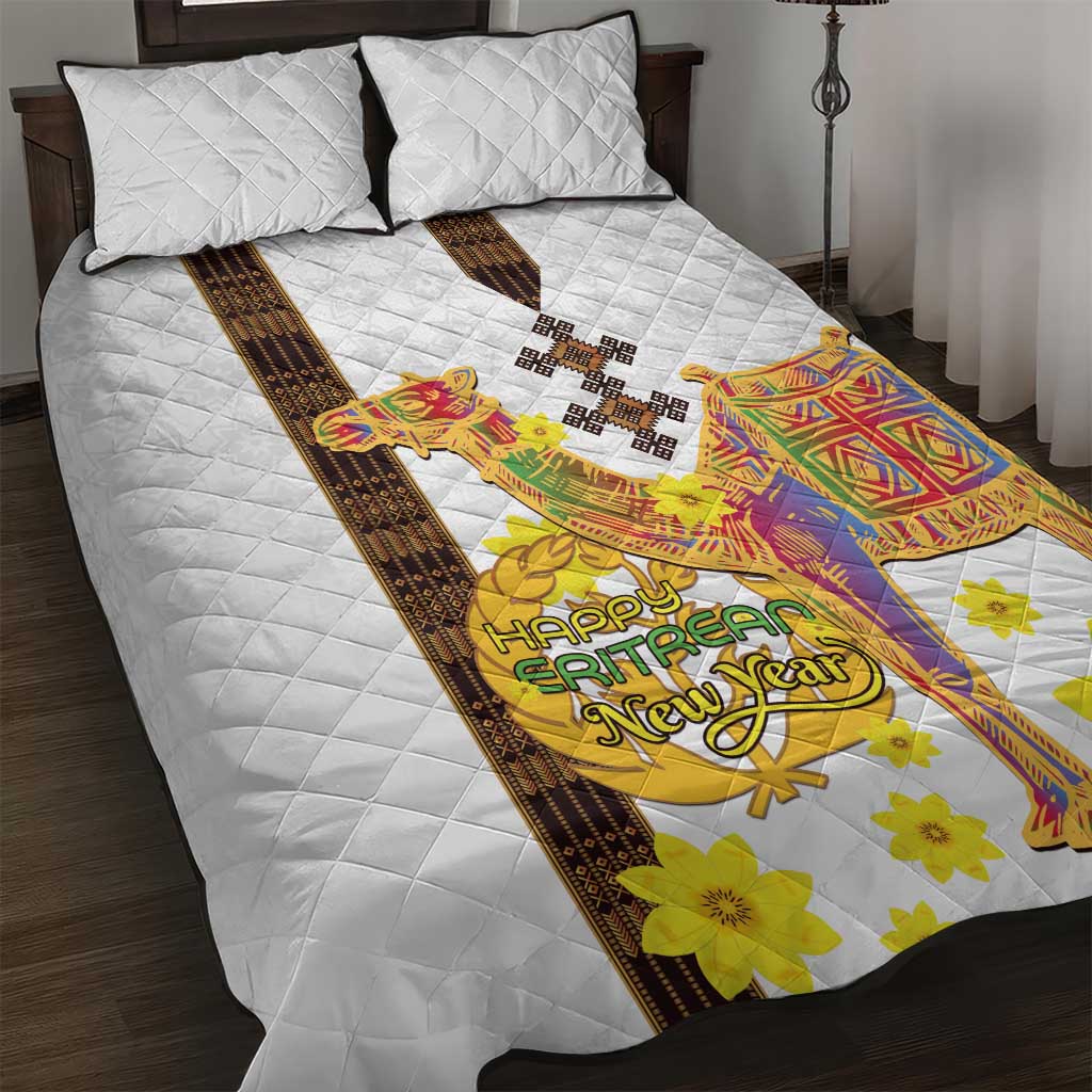 Melkam Enkutatash Eritrean Quilt Bed Set Camel With Habesha Tilet Pattern - African Pride
