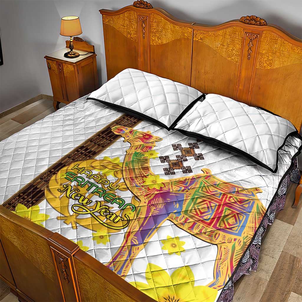 Melkam Enkutatash Eritrean Quilt Bed Set Camel With Habesha Tilet Pattern - African Pride