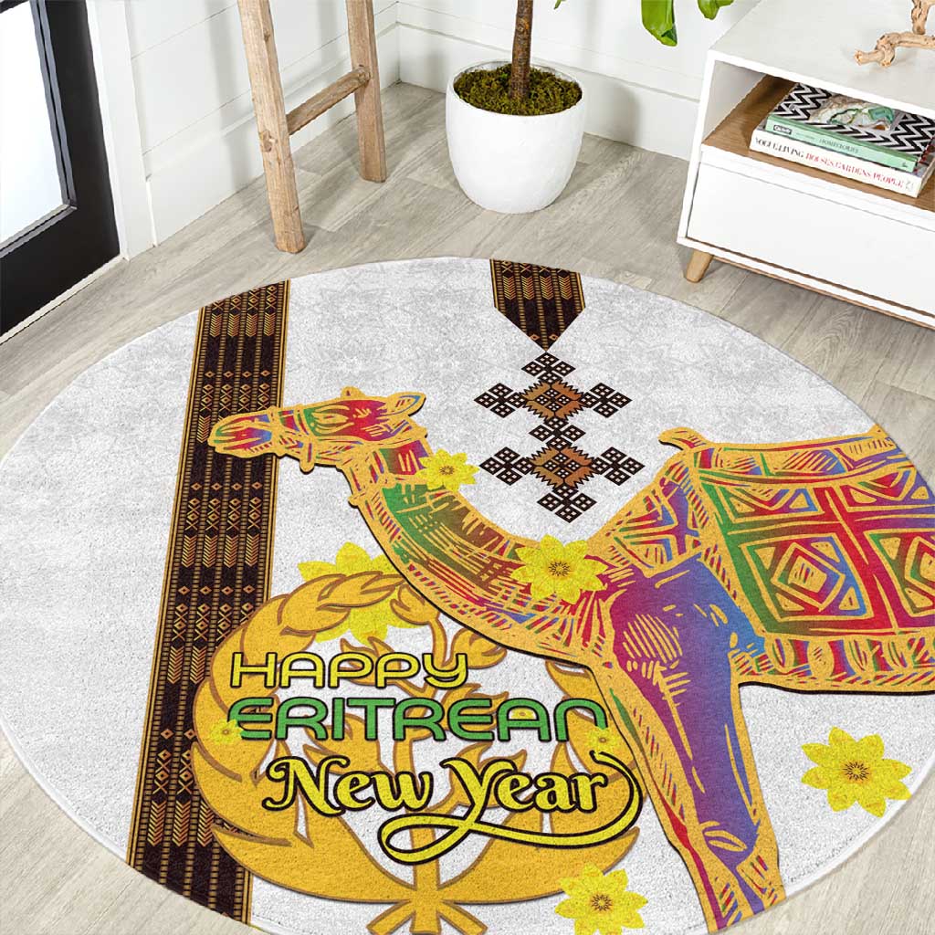 Melkam Enkutatash Eritrean Round Carpet Camel With Habesha Tilet Pattern - African Pride