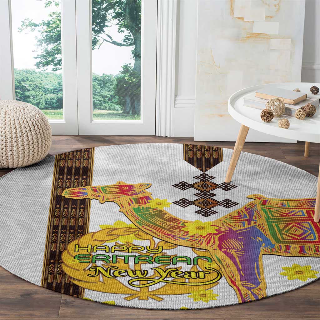 Melkam Enkutatash Eritrean Round Carpet Camel With Habesha Tilet Pattern - African Pride