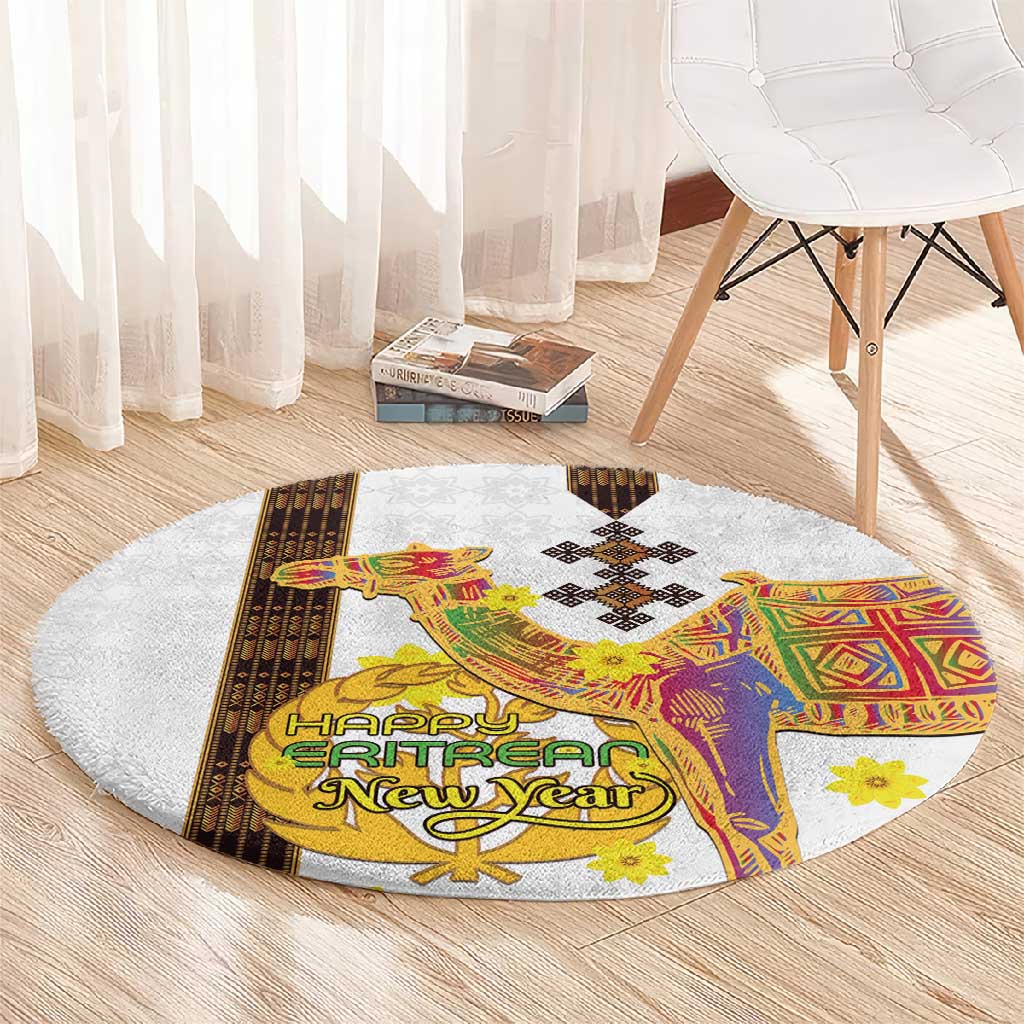 Melkam Enkutatash Eritrean Round Carpet Camel With Habesha Tilet Pattern - African Pride