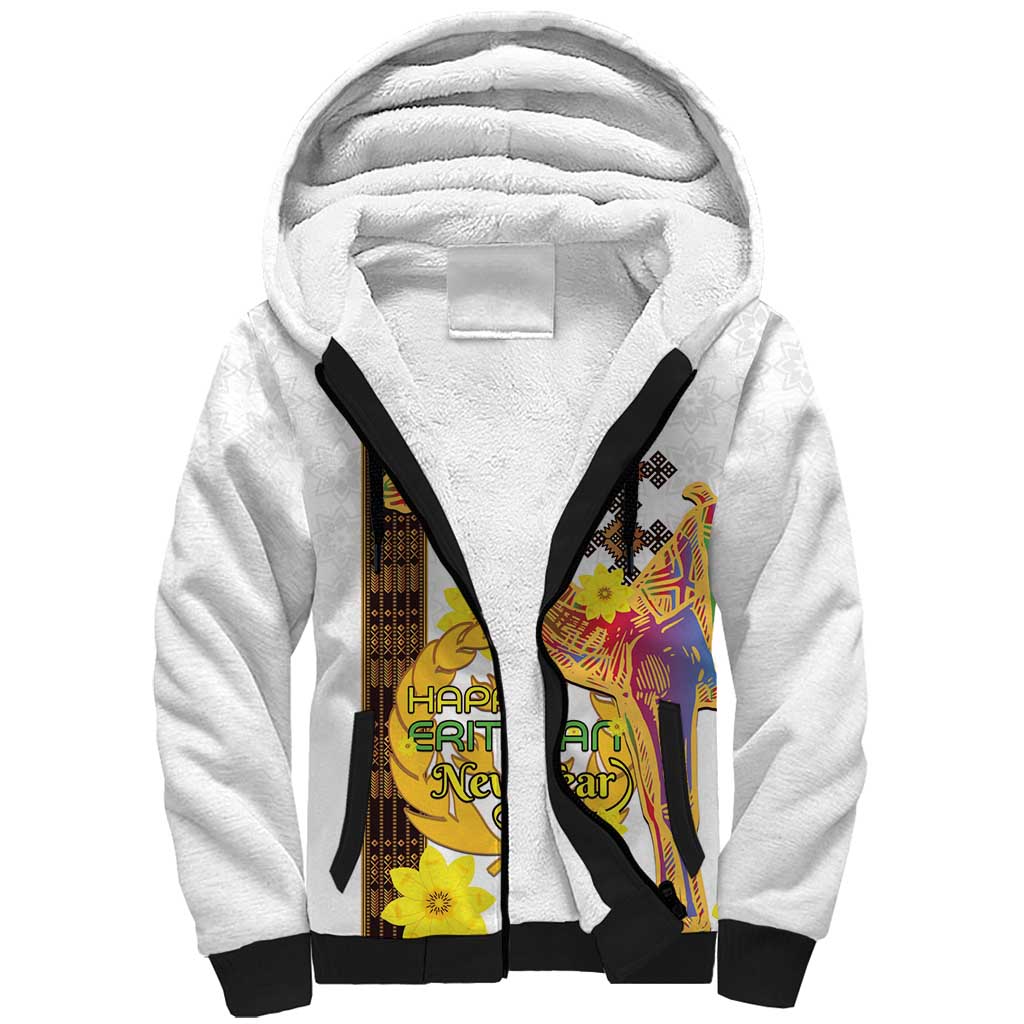 Melkam Enkutatash Eritrean Sherpa Hoodie Camel With Habesha Tilet Pattern - African Pride