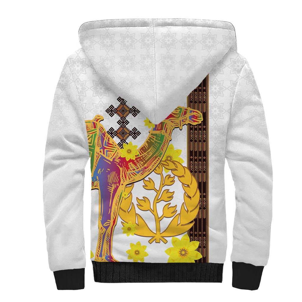 Melkam Enkutatash Eritrean Sherpa Hoodie Camel With Habesha Tilet Pattern - African Pride