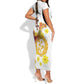 Melkam Enkutatash Eritrean Short Sleeve Bodycon Dress Camel With Habesha Tilet Pattern - African Pride