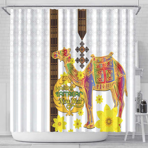 Melkam Enkutatash Eritrean Shower Curtain Camel With Habesha Tilet Pattern - African Pride