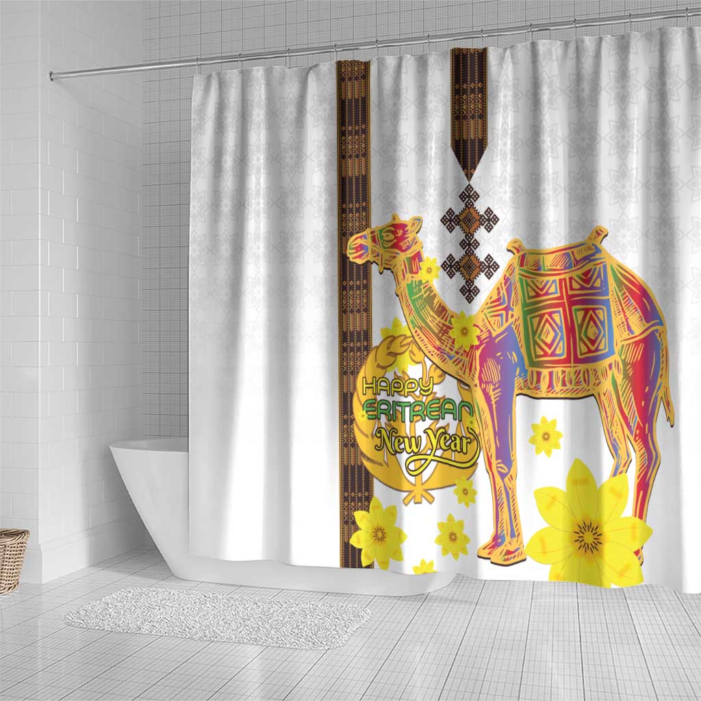 Melkam Enkutatash Eritrean Shower Curtain Camel With Habesha Tilet Pattern - African Pride