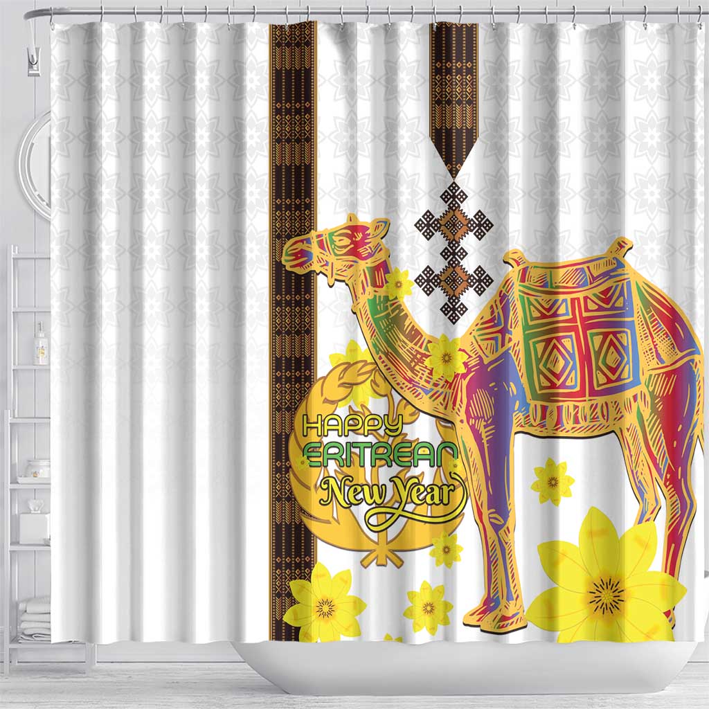 Melkam Enkutatash Eritrean Shower Curtain Camel With Habesha Tilet Pattern - African Pride