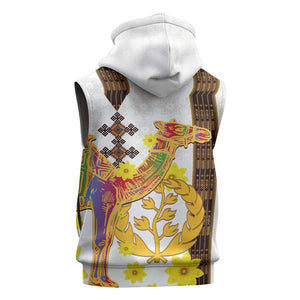 Melkam Enkutatash Eritrean Sleeveless Zip Hoodie Camel With Habesha Tilet Pattern - African Pride