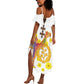 Melkam Enkutatash Eritrean Summer Maxi Dress Camel With Habesha Tilet Pattern - African Pride