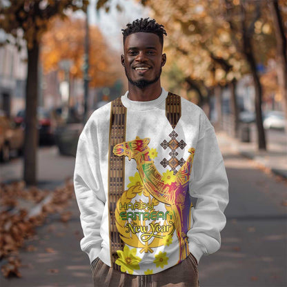 Melkam Enkutatash Eritrean Sweatshirt Camel With Habesha Tilet Pattern - African Pride