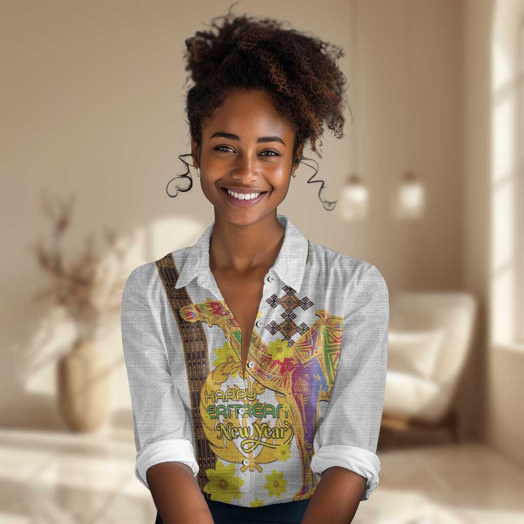 Melkam Enkutatash Eritrean Women Casual Shirt Camel With Habesha Tilet Pattern - African Pride