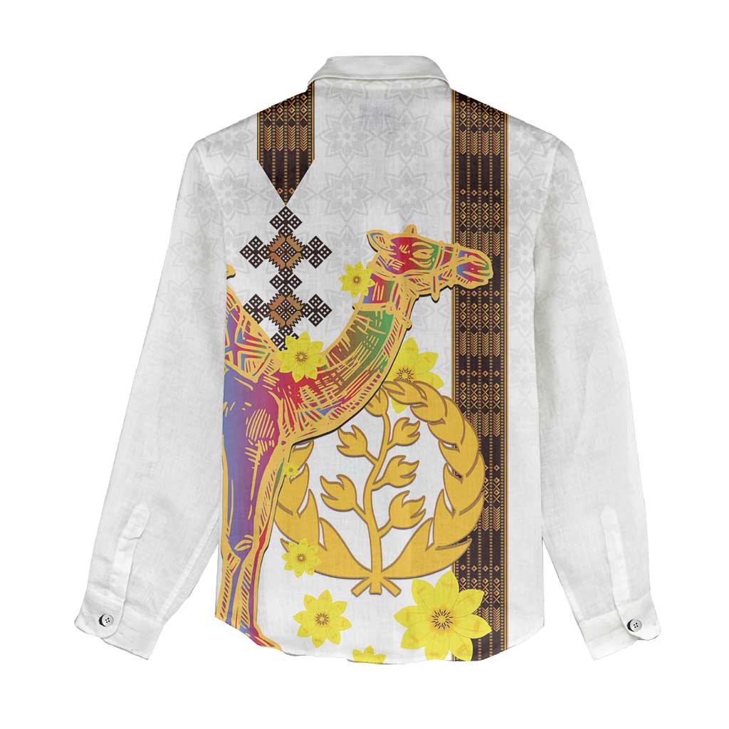 Melkam Enkutatash Eritrean Women Casual Shirt Camel With Habesha Tilet Pattern - African Pride