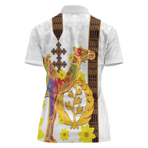 Melkam Enkutatash Eritrean Women Polo Shirt Camel With Habesha Tilet Pattern - African Pride