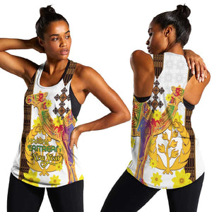 Melkam Enkutatash Eritrean Women Racerback Tank Camel With Habesha Tilet Pattern - African Pride