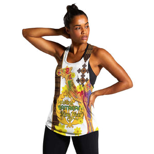 Melkam Enkutatash Eritrean Women Racerback Tank Camel With Habesha Tilet Pattern - African Pride