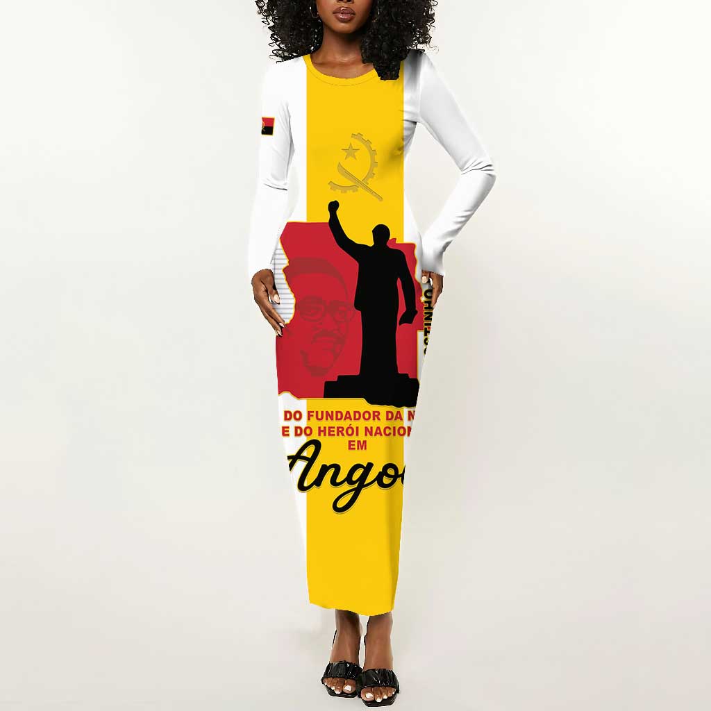 Personalized Dia dos Herois Nacionais de Angola Long Sleeve Bodycon Dress 17 de Setembro - African Pride