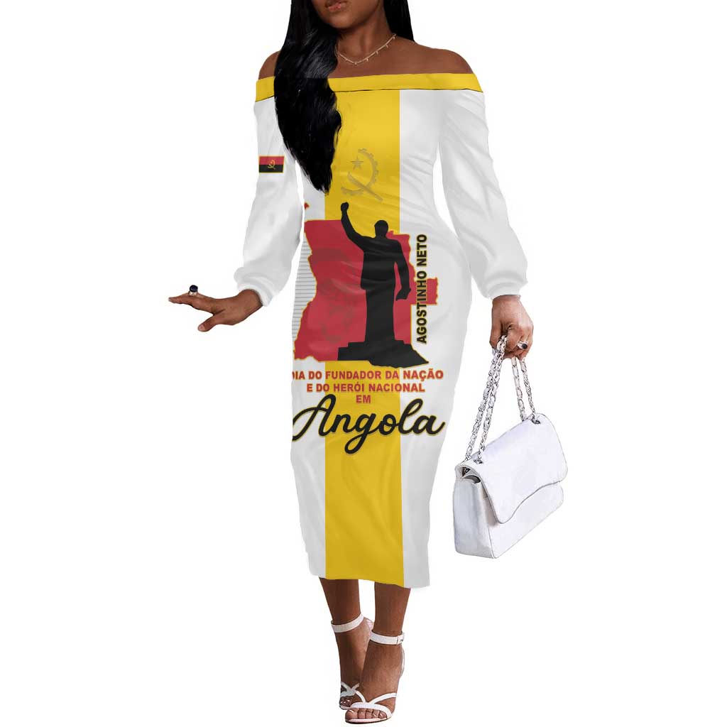 Personalized Dia dos Herois Nacionais de Angola Off The Shoulder Long Sleeve Dress 17 de Setembro - African Pride