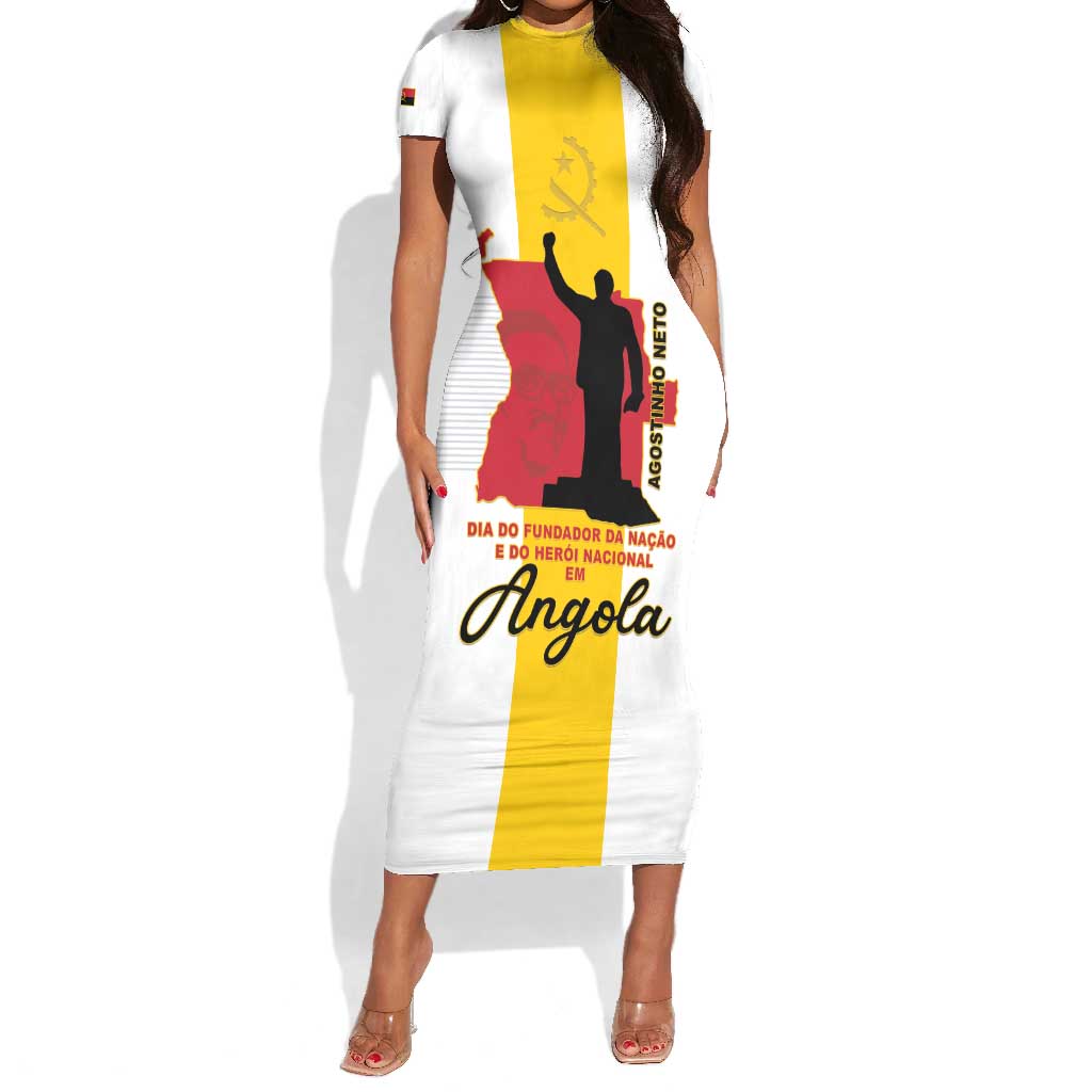 Personalized Dia dos Herois Nacionais de Angola Short Sleeve Bodycon Dress 17 de Setembro - African Pride