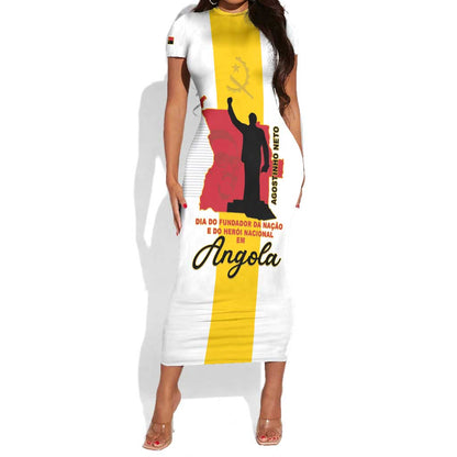 Personalized Dia dos Herois Nacionais de Angola Short Sleeve Bodycon Dress 17 de Setembro - African Pride